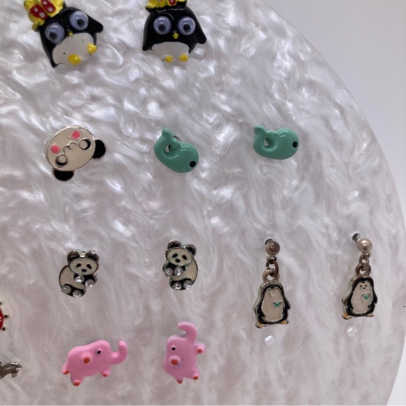 11 Pairs Animal & Insect Earrings Mostly Post Back Penguin Panda Dog Owl Ladybug - Picture 4 of 5